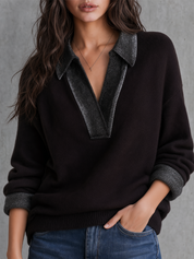 Urban Luxe Metallic Collar Knit Sweater Top