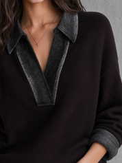 Urban Luxe Metallic Collar Knit Sweater Top