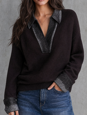 Urban Luxe Metallic Collar Knit Sweater Top