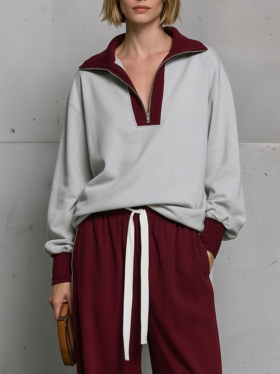 Sport Luxe Half-Zip Pullover & Wide Leg Pants Set