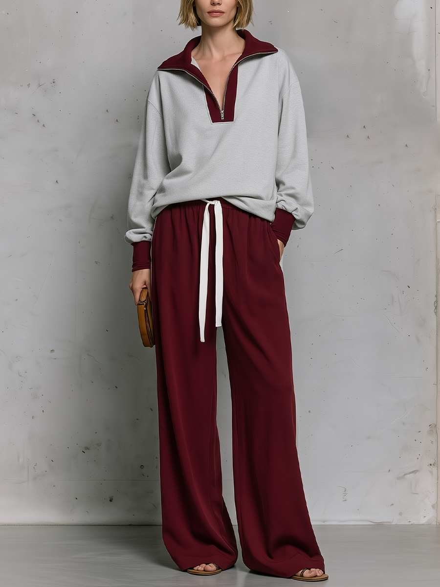 Sport Luxe Half-Zip Pullover & Wide Leg Pants Set