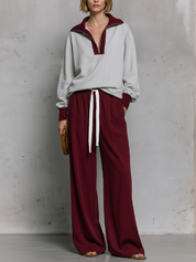 Sport Luxe Half-Zip Pullover & Wide Leg Pants Set