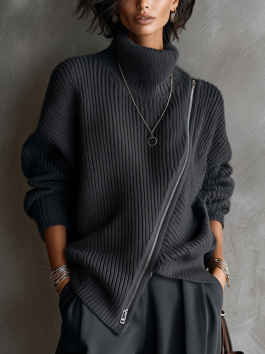 Charcoal Gray Zip-up Sweater
