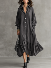 Charcoal Ruffle Hem Maxi Shirt Dress
