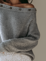 Quiet Luxe Off Shoulder Button Knit Sweater Top