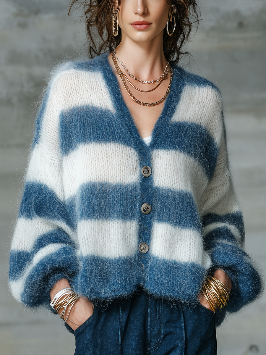 Blue Striped Soft Mohair Top