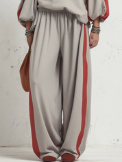 Effortless Light Gray Contrast Ruffle Wide-Leg Two-Piece Set