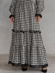 Vintage Romance Off Shoulder Gingham Maxi Dress