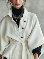 Minimalist Ivory Cape Sleeve Belted Jacket