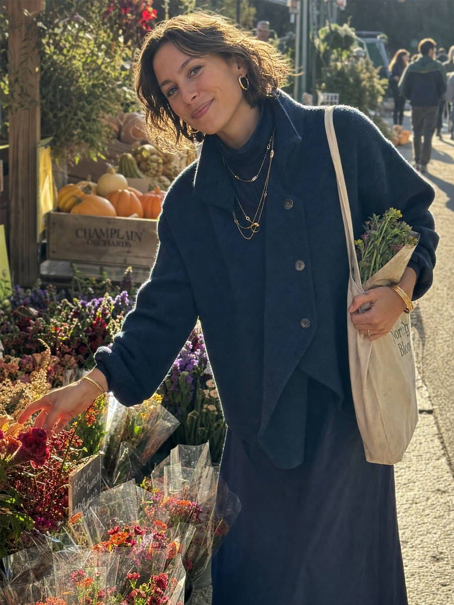 Navy Blue Soft Asymmetrical Button Jacket
