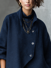 Navy Blue Soft Asymmetrical Button Jacket
