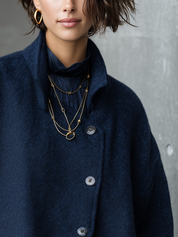 Navy Blue Soft Asymmetrical Button Jacket
