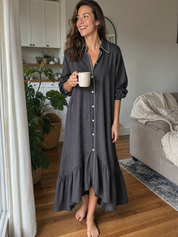 Charcoal Ruffle Hem Maxi Shirt Dress
