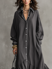 Charcoal Ruffle Hem Maxi Shirt Dress