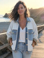 Light Blue Denim-trimmed Pocket Jacket