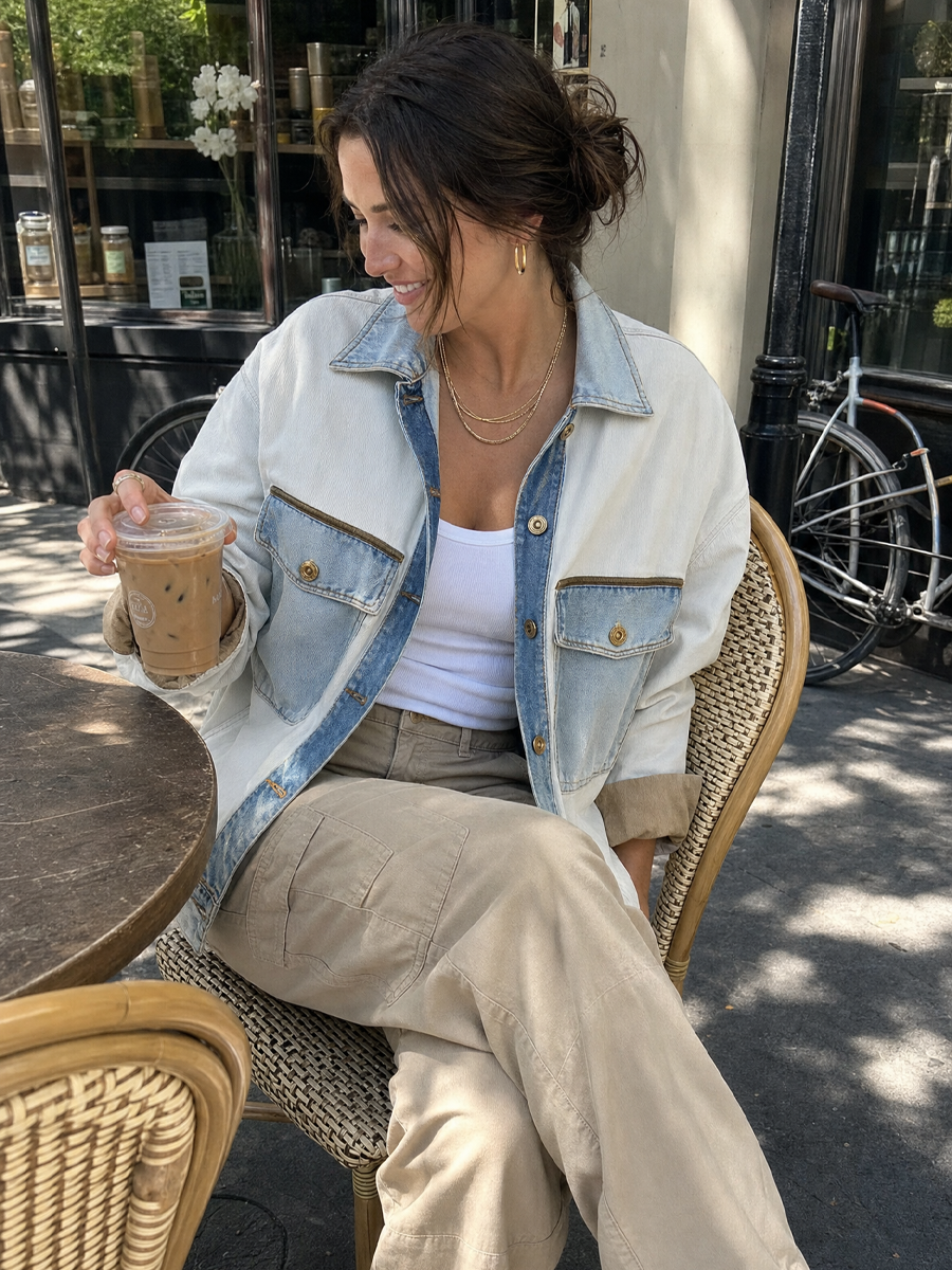 Light Blue Denim-trimmed Pocket Jacket