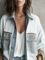 Light Blue Denim-trimmed Pocket Jacket