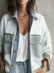 Light Blue Denim-trimmed Pocket Jacket