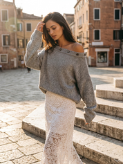 Quiet Luxe Off Shoulder Button Knit Sweater Top