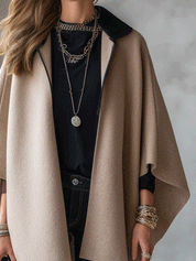 Quiet Luxury Wool Blend Oversized-Fit Camel Cape Jacket