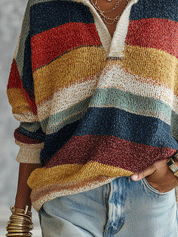 Women's Striped Quarter-Zip Oversized Knit Sweater