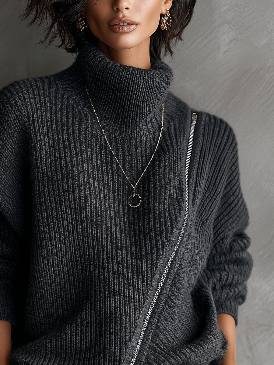 Charcoal Gray Zip-up Sweater