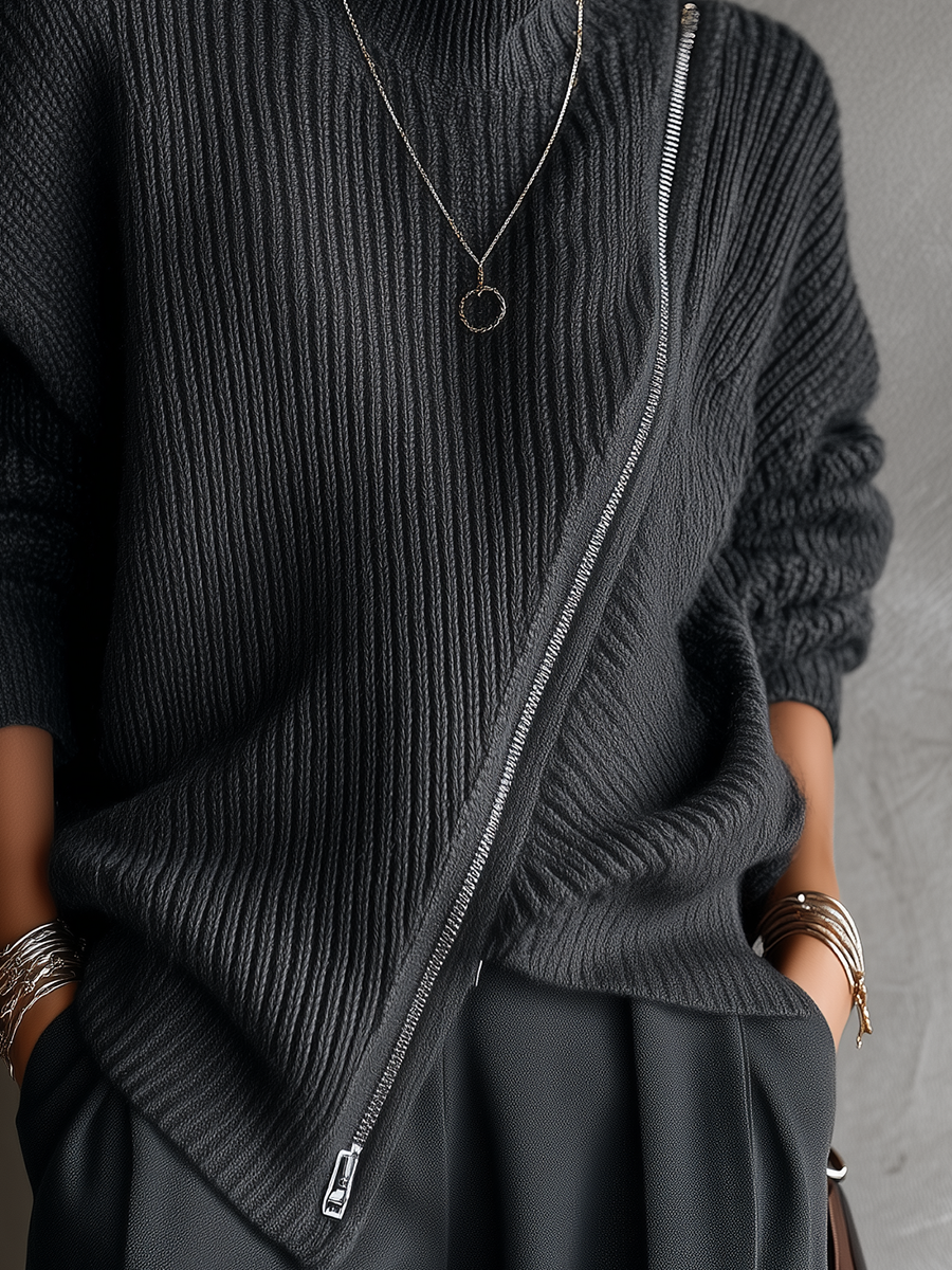 Charcoal Gray Zip-up Sweater