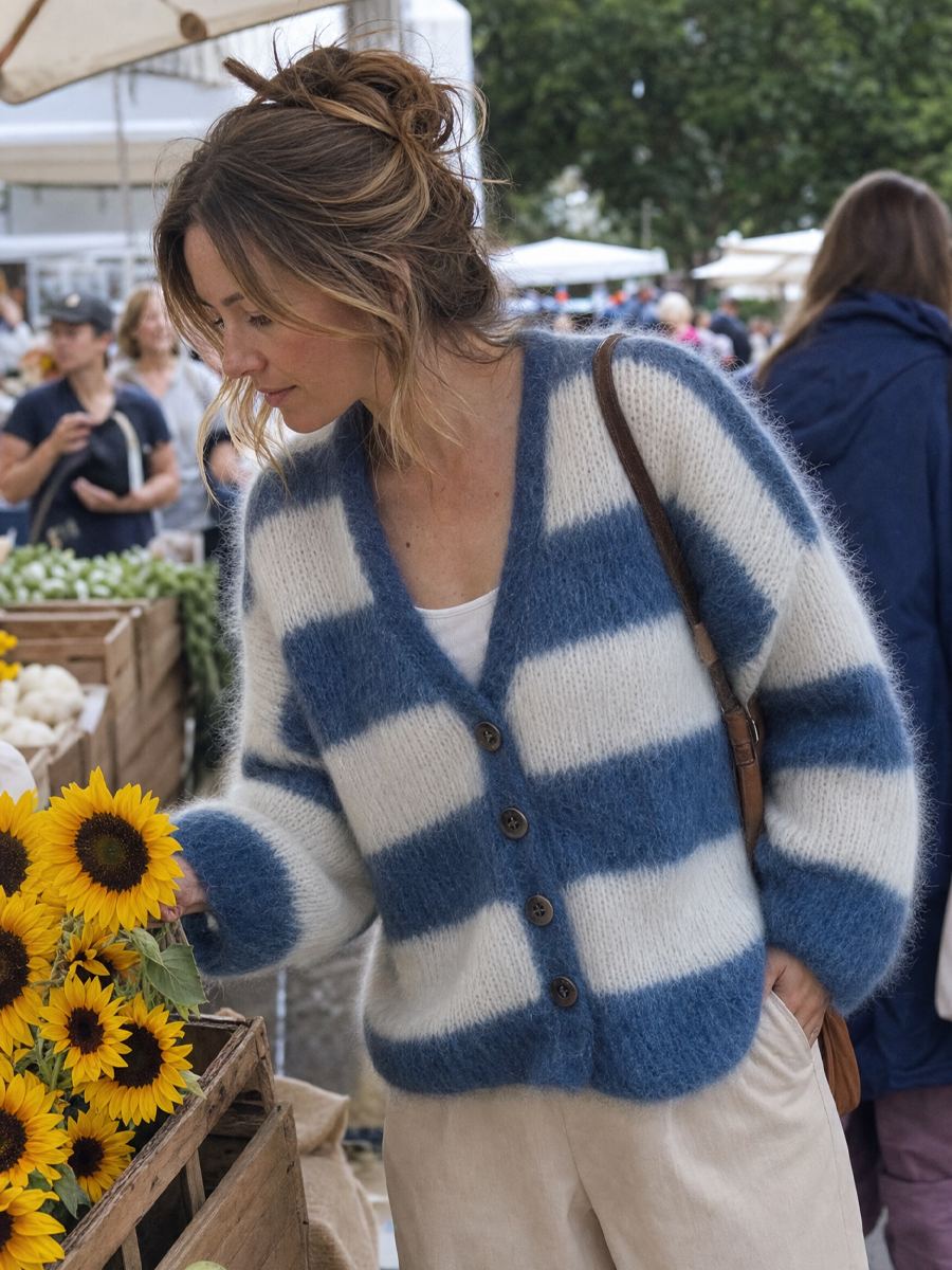 Blue Striped Soft Mohair Top