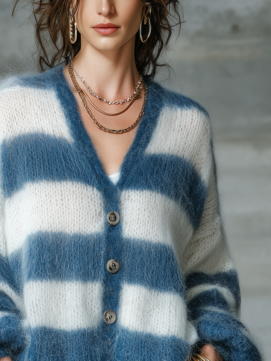 Blue Striped Soft Mohair Top