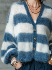Blue Striped Soft Mohair Top