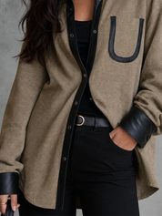 Urban Luxe Faux Leather Trim Shirt Jacket