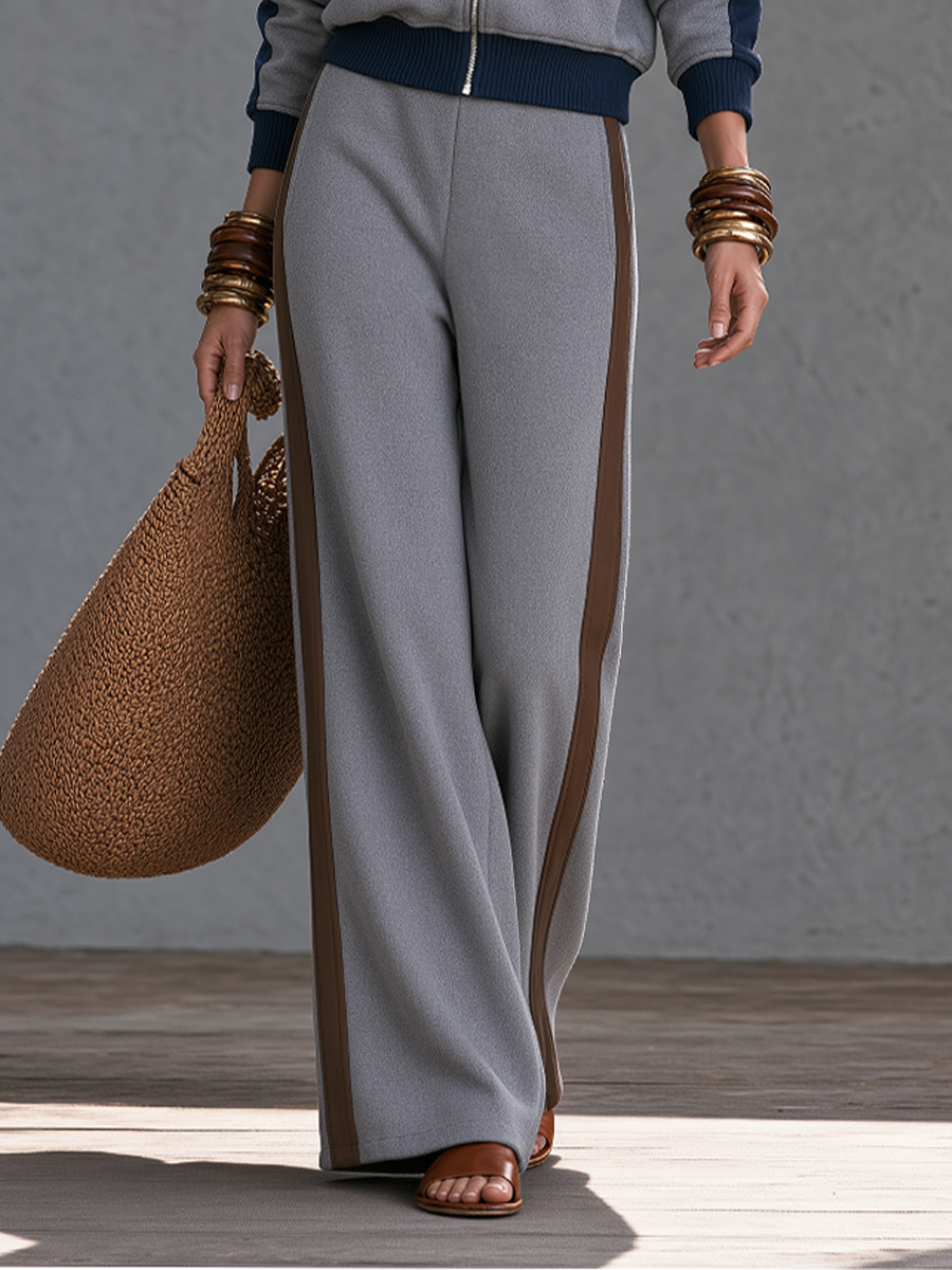 Effortless Street Zip-Up Top & Side Stripe Pants Set