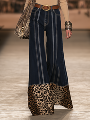Western Boho Leopard Hem Wide Leg Jeans