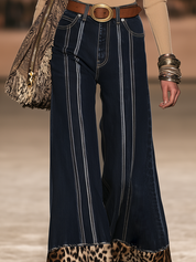 Western Boho Leopard Hem Wide Leg Jeans
