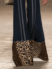 Western Boho Leopard Hem Wide Leg Jeans