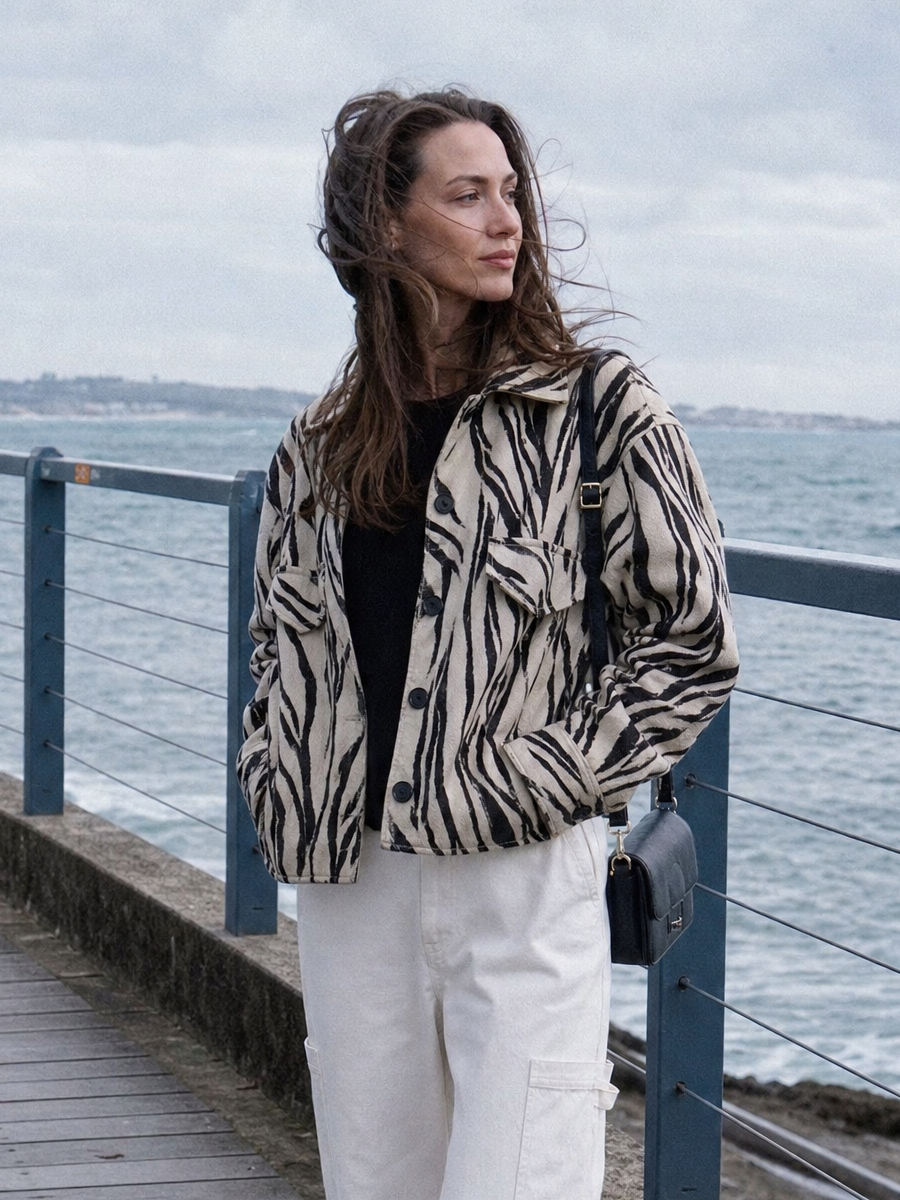 Bohemian Ivory Zebra Print Coat