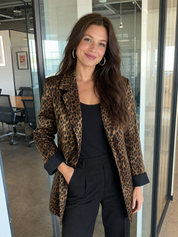 Charming Brown Leopard Print Satin Suit Jacket