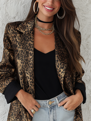 Charming Brown Leopard Print Satin Suit Jacket