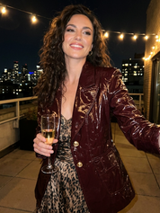 Edgy Burgundy Pu Lapel Blazer