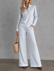 Coastal Luxe Leopard Half-Zip Top & Wide Leg Pants Set