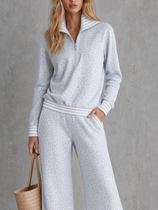 Coastal Luxe Leopard Half-Zip Top & Wide Leg Pants Set