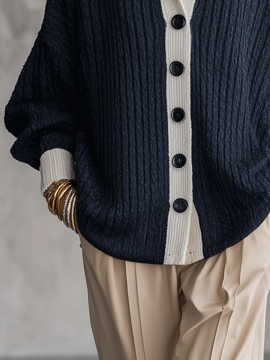 Women's Oversized Ribbed Layered Shirt Look Knit Cardigan