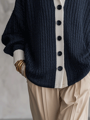 Women's Oversized Ribbed Layered Shirt Look Knit Cardigan