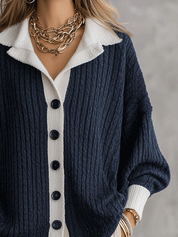 Women's Oversized Ribbed Layered Shirt Look Knit Cardigan