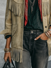Women's Suede Fringe Lapel Collar Jacket