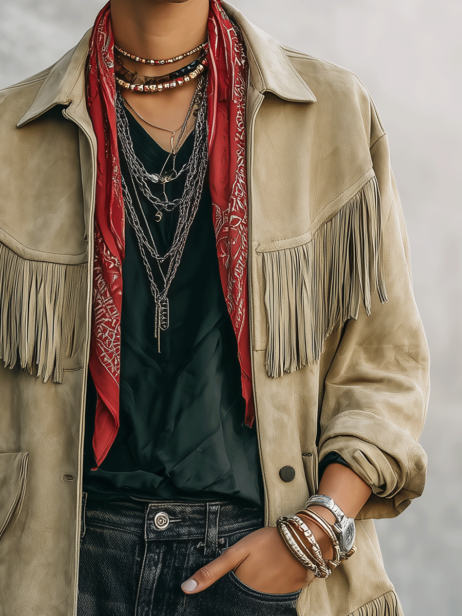 Women's Suede Fringe Lapel Collar Jacket