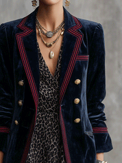 Women's Velvet Braided Trim Detail Blazer