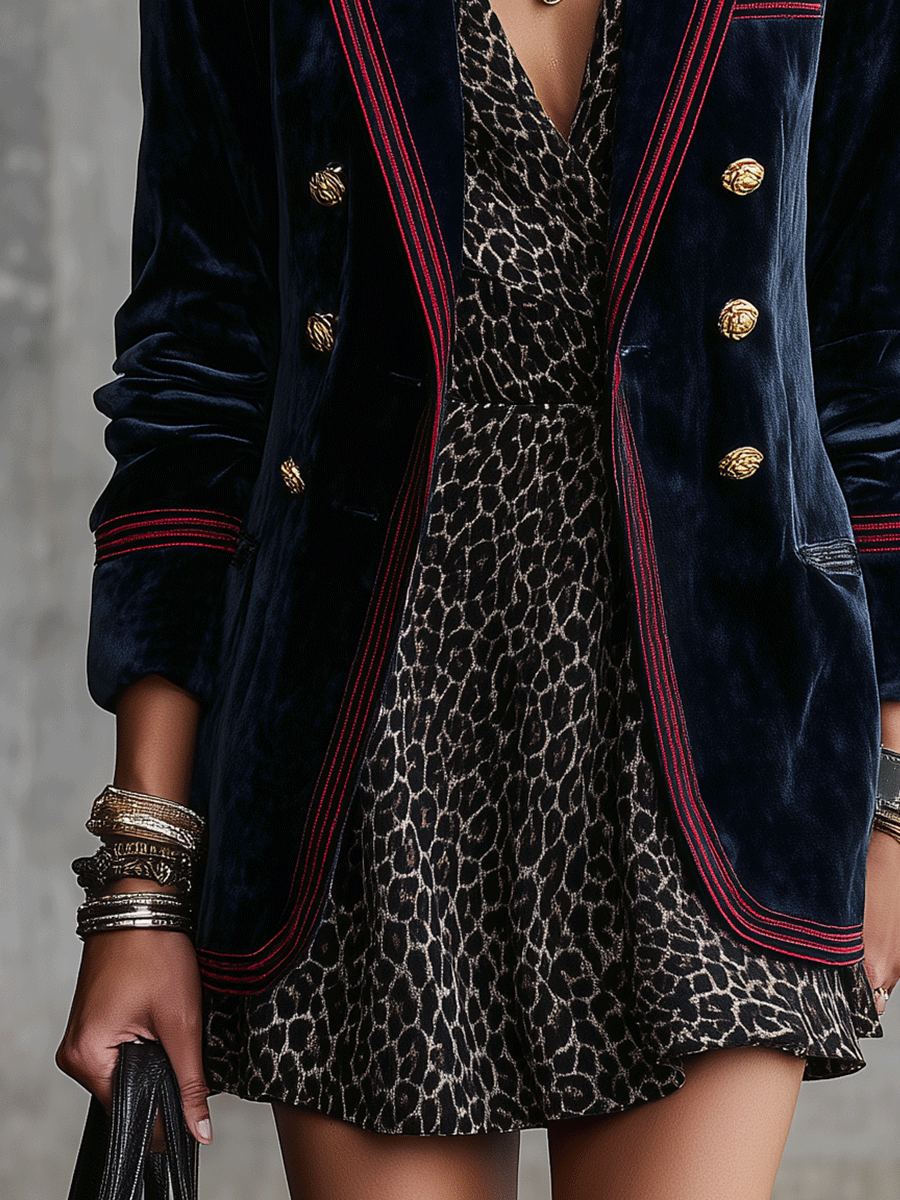 Women's Velvet Braided Trim Detail Blazer