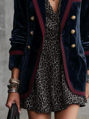 Women's Velvet Braided Trim Detail Blazer