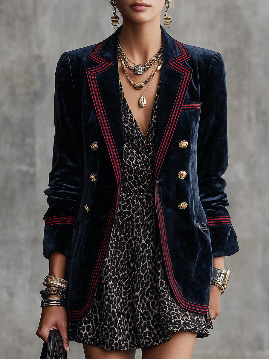 Women's Velvet Braided Trim Detail Blazer